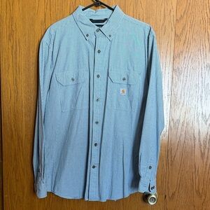 Carhartt Men's Blue Pinstripe Button Down Shirt